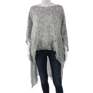 Thomas Wylde Womens Tunic Blouse Silk Floral Boat Neck 3/4 Sleeve Gray Size XL